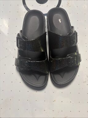 Kids Black Glitter Double-Buckle Slide Sandals unbranded size 1